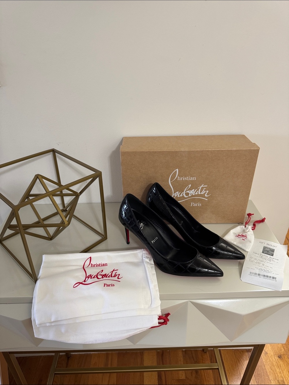 Christian Louboutin Black Patent Leather Pointed Toe Pumps with Red Sole